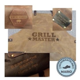 Leren schort met tekst naar wens